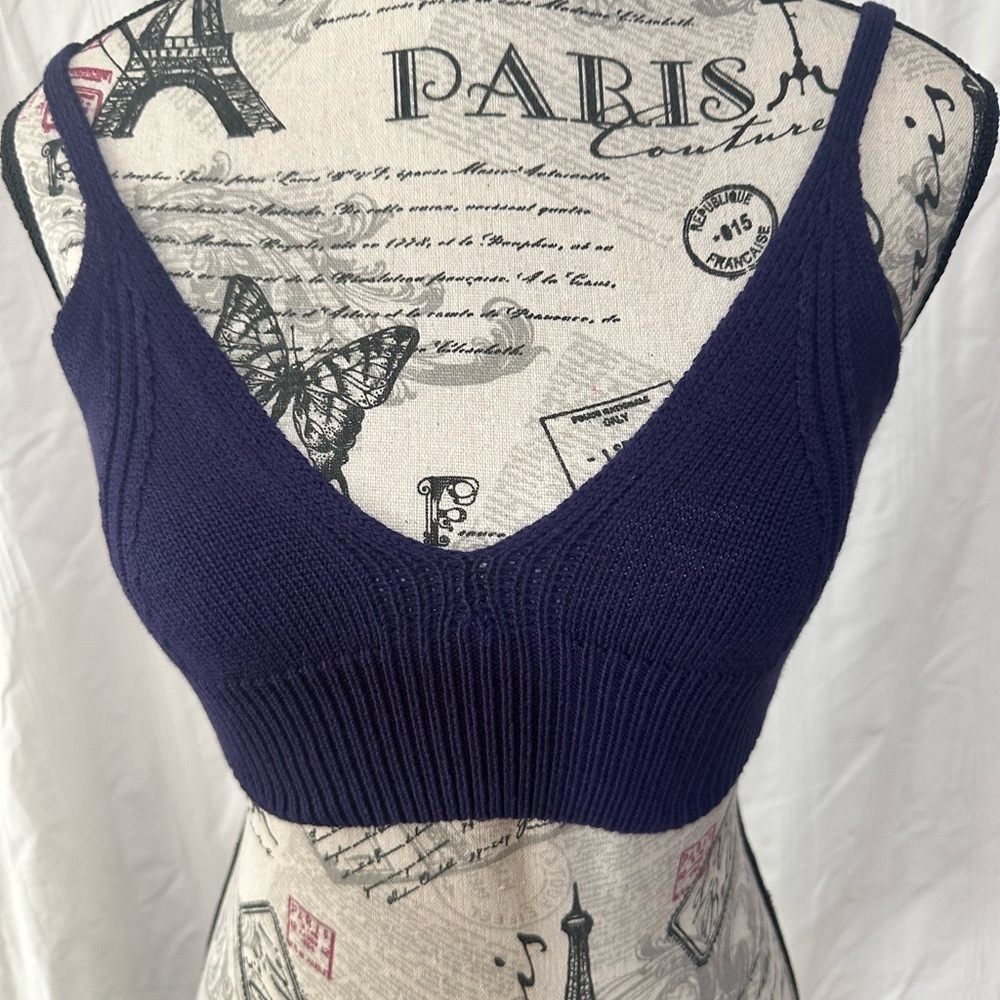 525 America Knit Bralette Crop Top XS NWT Dark Blue - Picture 5 of 13